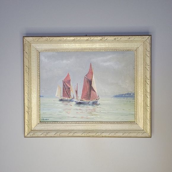 Original Seascape Oil Painting by D.Bodrah Sailing the Waters Vtg Art Wood Frame - Picture 2 of 13
